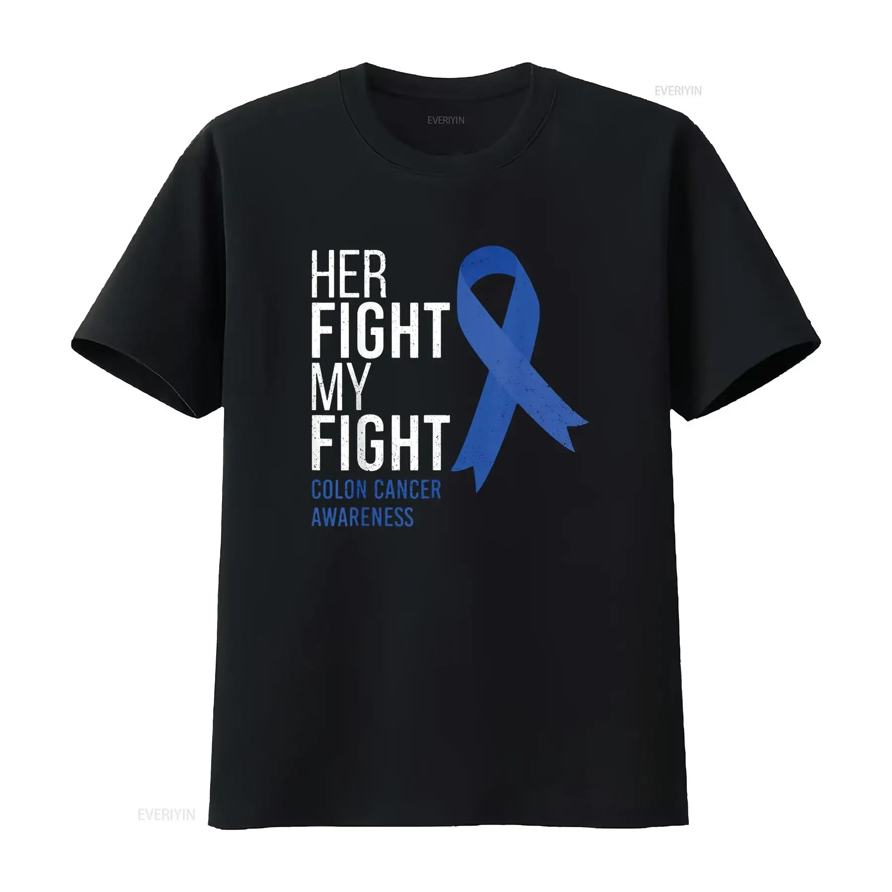 Womens Her Fight is My Colon Cancer Awareness Blue Ribbon T Shirt Black vintage Washed graphic designer clothes streetwear