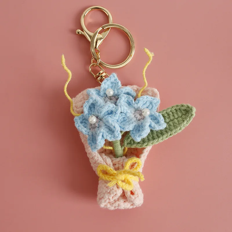 8 سنتيمتر النباتات المحشوة عباد الشمس الورود توليب Carnatio اليدوية الكروشيه سلاسل المفاتيح قلادة صغيرة على ظهره الشنق هدايا عيد الميلاد