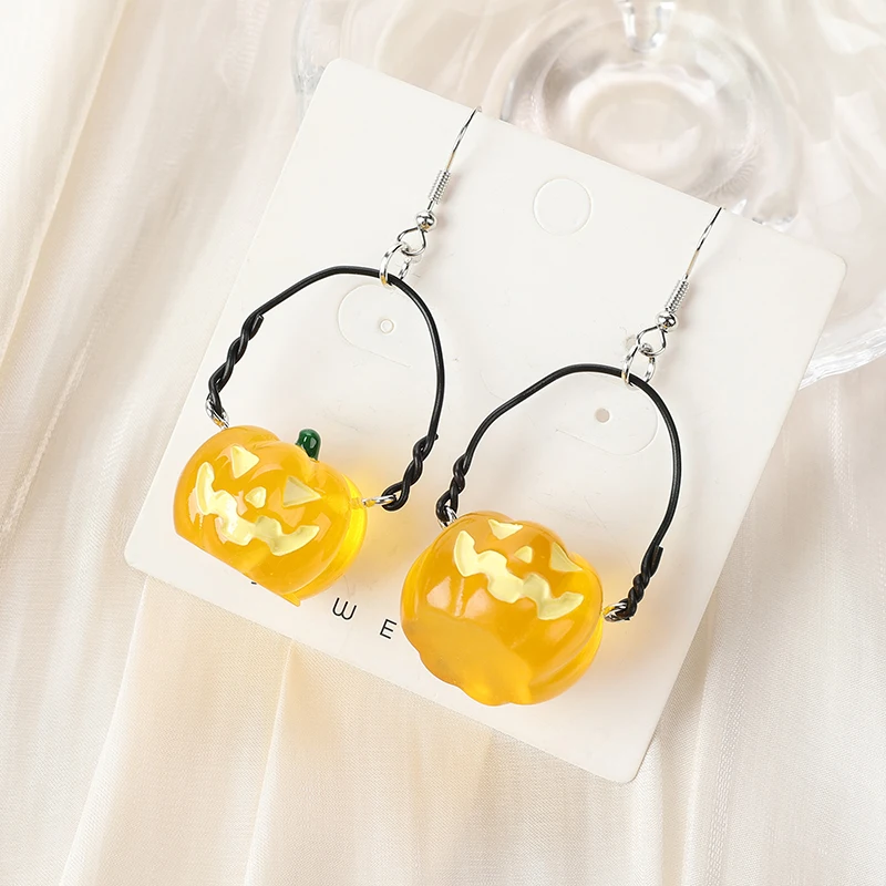 1Pair Halloween Women Drop Earrings 3D Resin Pumpkin Jar Basket Jewelry For Girl Festival Gifts