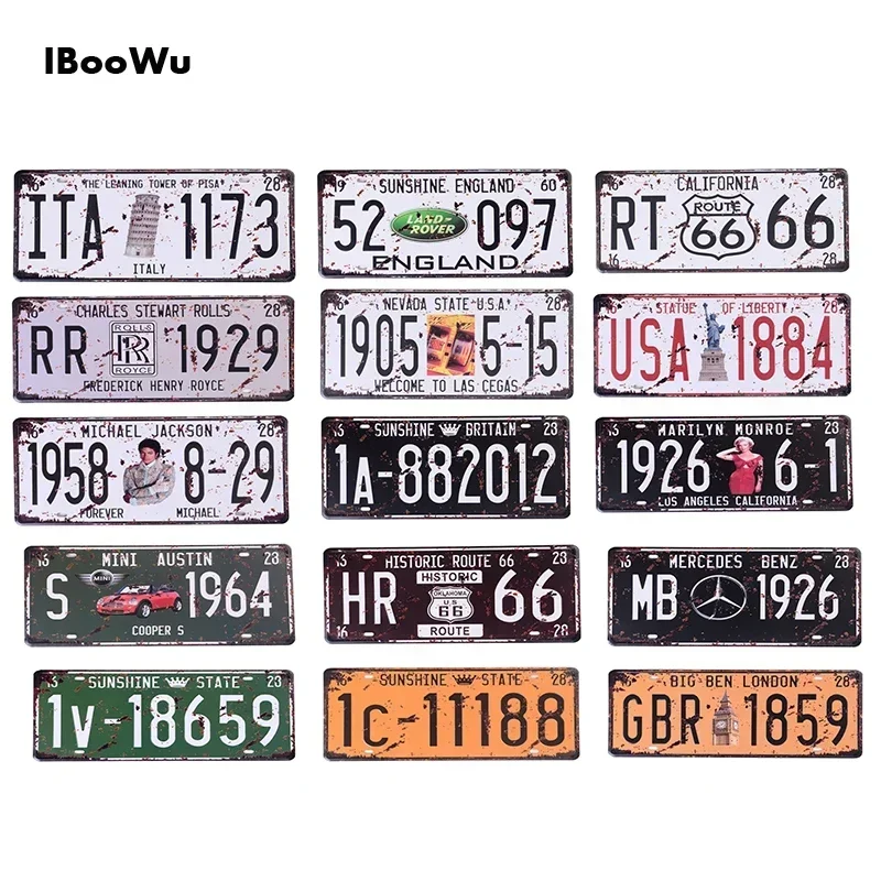 Retro Metal Poster Car Number License Vintage Plate Bar Club Wall Decor 15*30cm USA Motorcycles Pub Garage Tin Plaques Signs