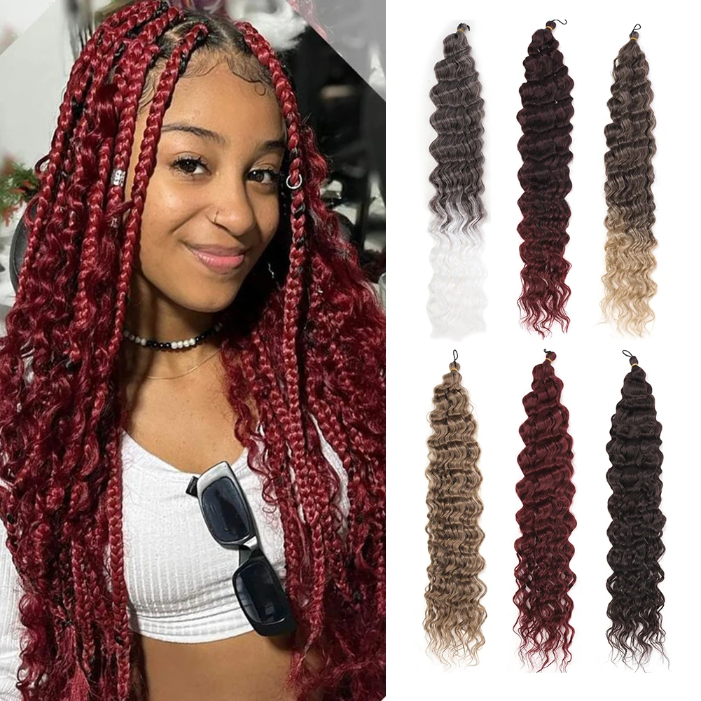 

Длинные глубокие вьющиеся волосы для плетения, 30-дюймовые вязанные крючком волосы с океанской волной для чернокожих женщин, синтетические косички в стиле бохо с глубокими волнами