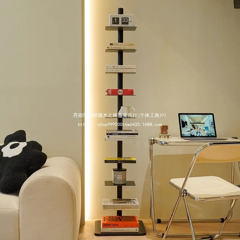 

Rotating invisible bookshelf Floor-to-ceiling Internet celebrity wrought iron creative ins wind storage aromatherapy shelf white