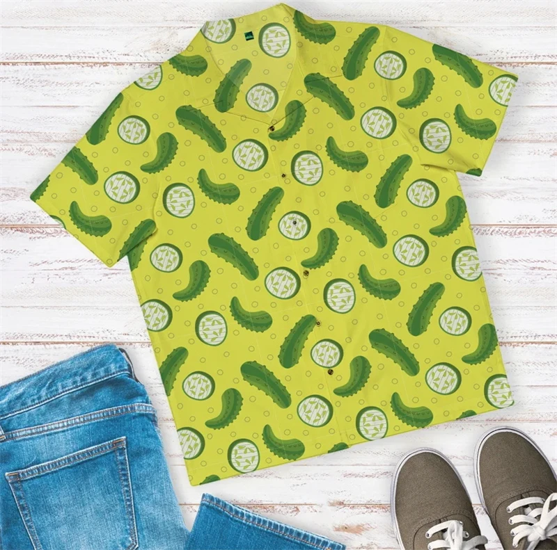 Cucumber Men's Hawaiian Shirt 3D Print Casual Short Sleeve Button Down Shirts Lightweight  Summer Shirt Unisex Daily Wear