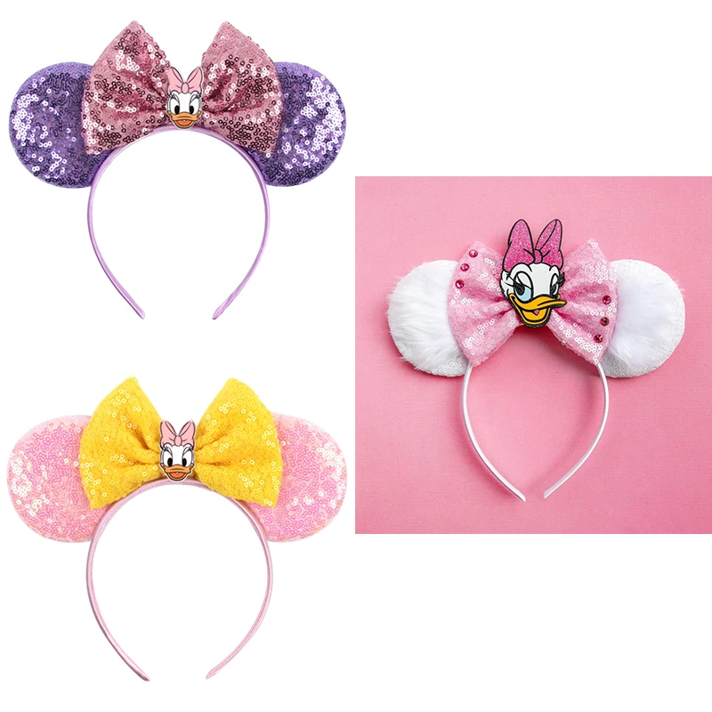 

Cosplay Donald Duck Headbands Kids Daisy Ears Hairbands For Girls Disney Pink Bow Hair Accessories Women Sequins Headwear Gifts