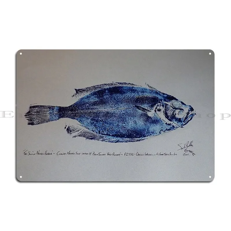 The Soul Of Newlyn Cornish Megrim Sole Newlyn Fish Art Gyotaku Metal Sign Create Wall Decor Decoration Classic Tin Sign Poster