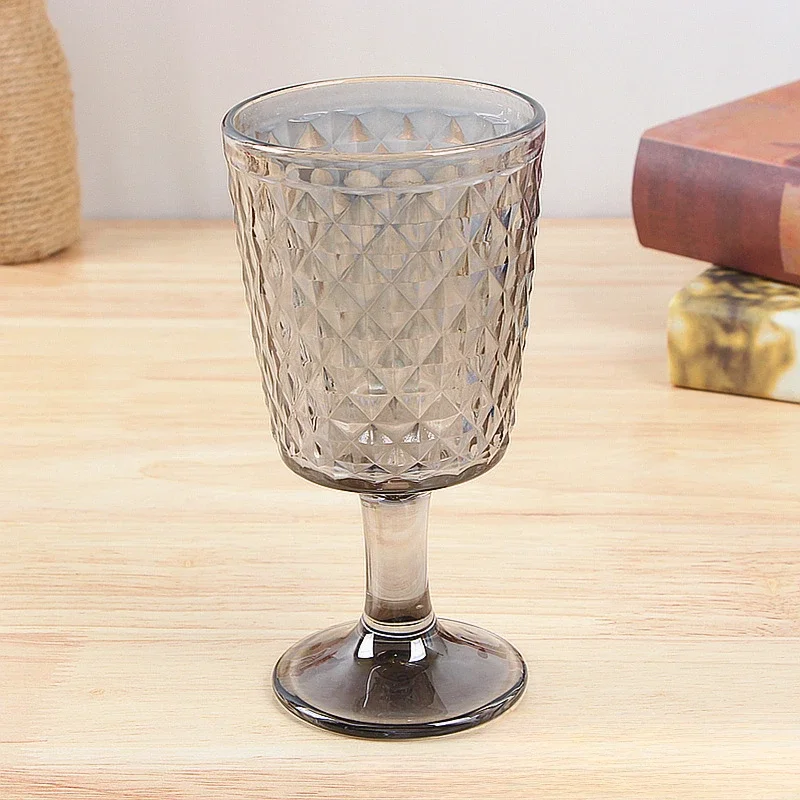 Retro Stained Glass Goblet 280ml Three-piece Bar Champagne Glass Household Juice Red Wine Glass Set Gift Box