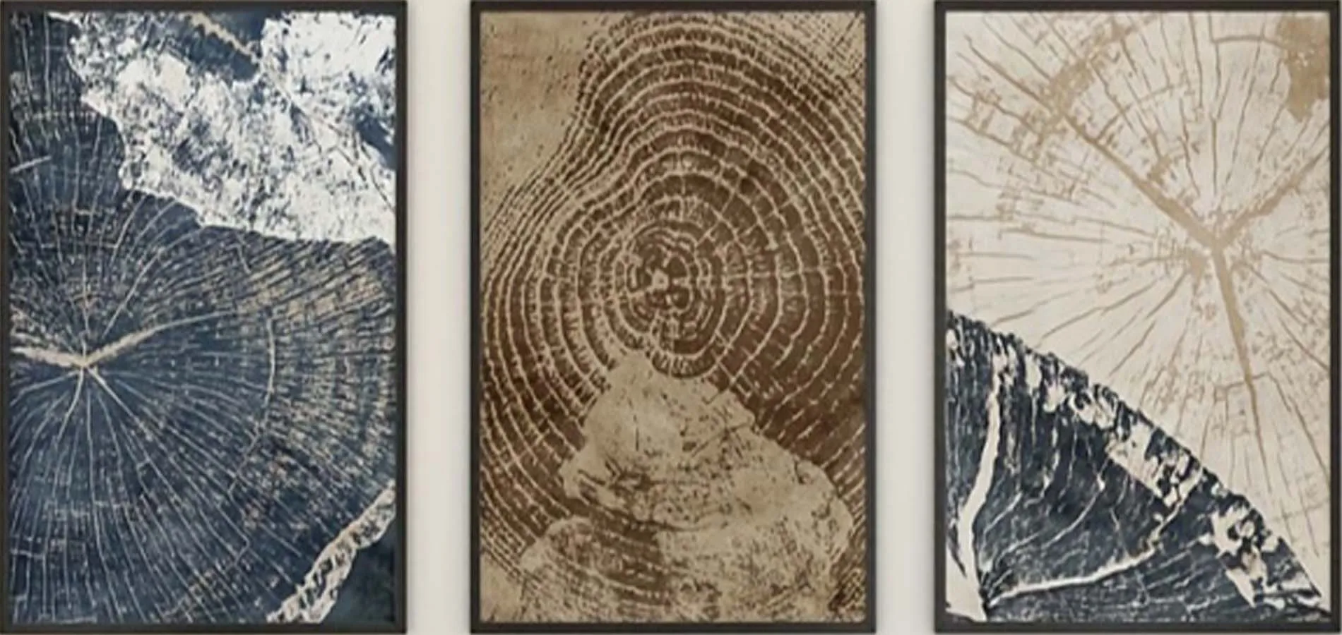 3-Piece Tree Ring Print Artwork - Frameless Abstract Tree Stump Canvas Poster Wall Decor for Living Room and Bedroom - Educat