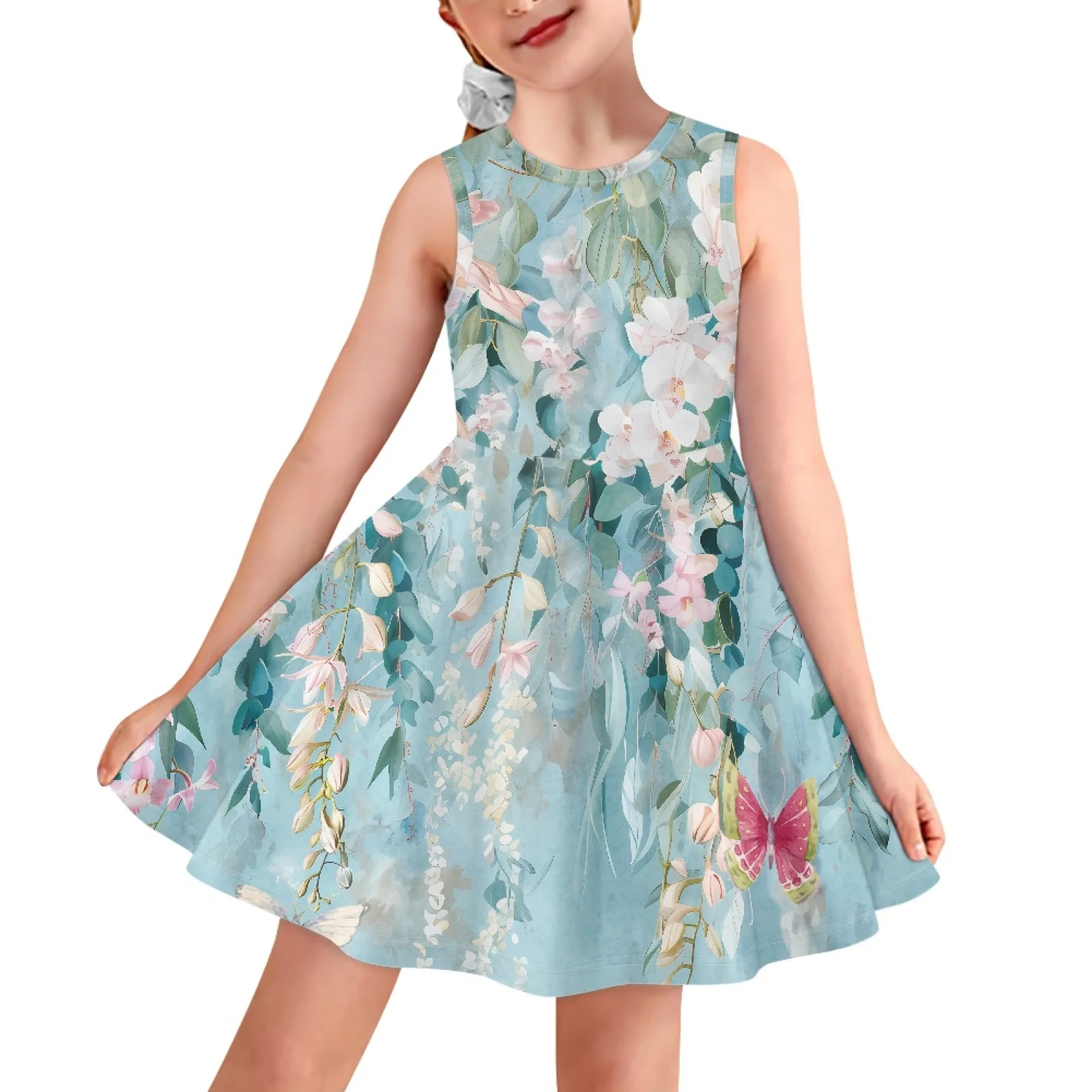 

Tropical Flowers Frangipani Rose Printing Girls Sweet Dress Sleeveless Summer for Kids Clothes Baby Girls Party Princess Dresses