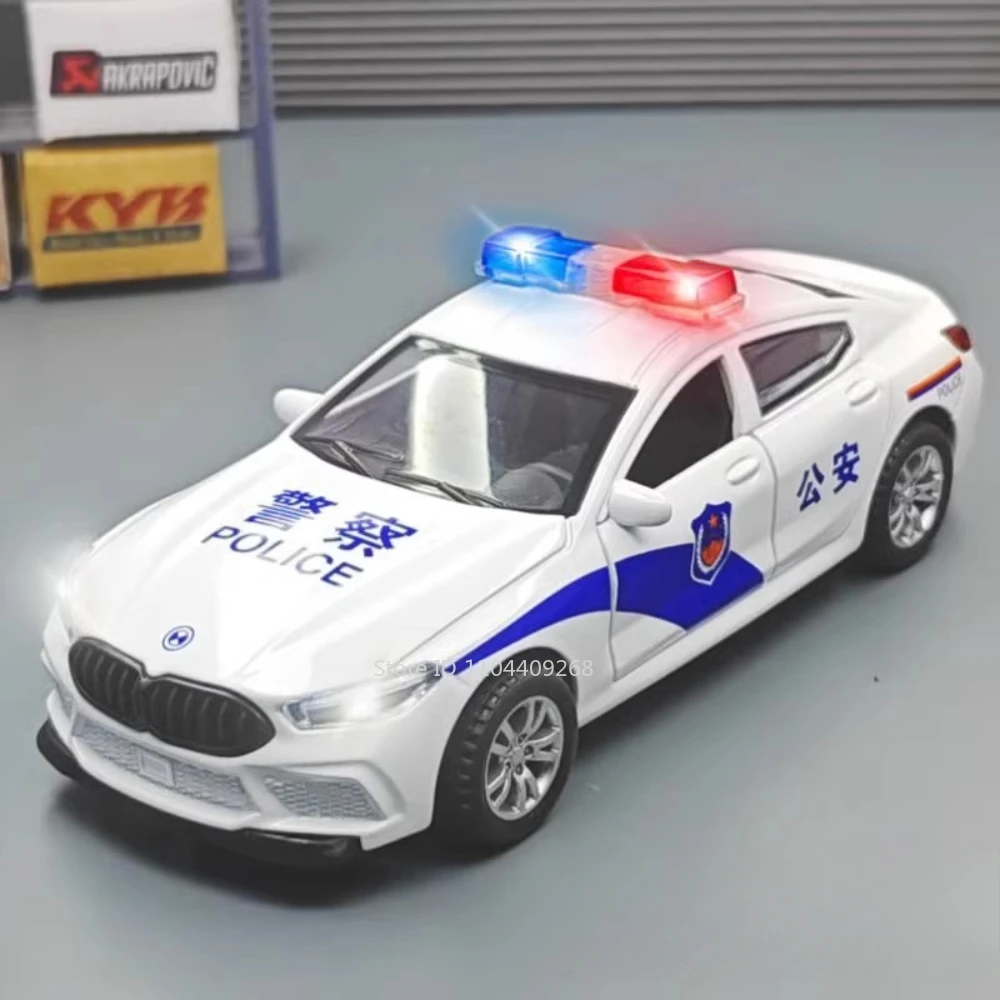 Scale 1:32 M8 Car Model Toy Diecast Alloy Doors Opened Music Light Pull Back Simulation Police Cars Toys  for Kids Presents