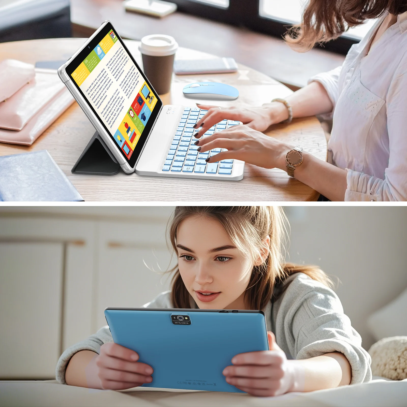 Tablet Android 13 de 10 polegadas, processador quad-core, 7 GB (expansão de memória 3G + 4G) RAM + 64 GB ROM, câmeras duplas, WiFi, Bluetooth