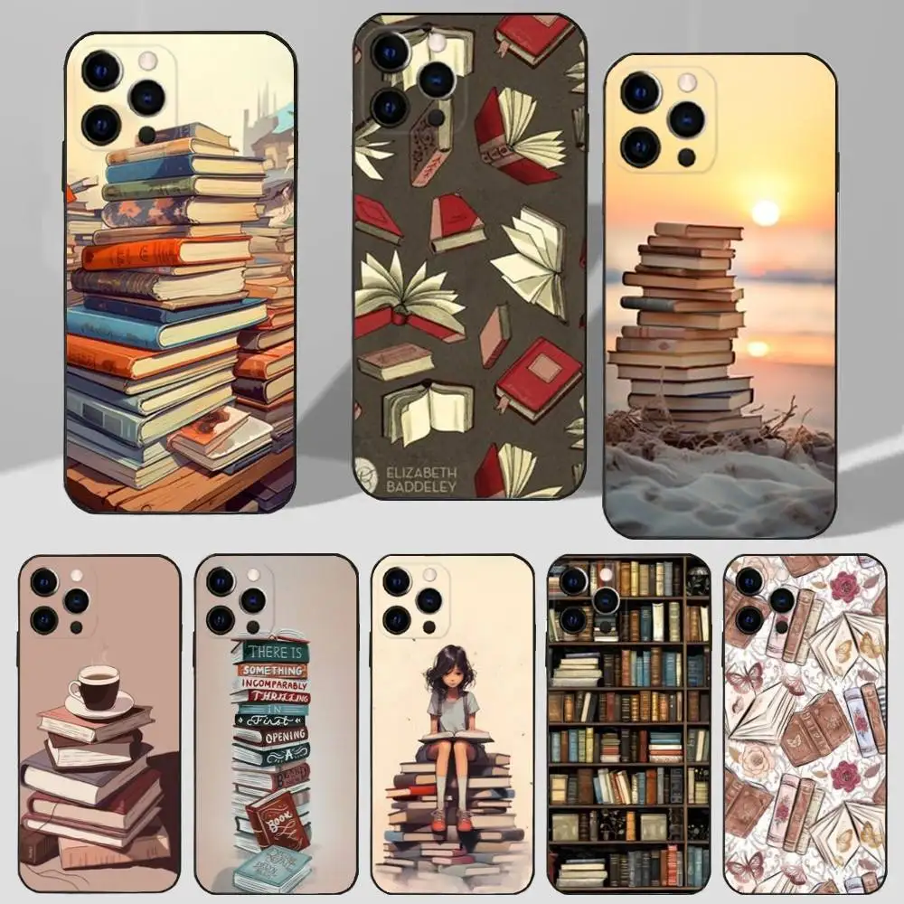 

Books illustration Read Phone Case For iPhone 16,15,14,13,12,11 Plus,Pro Max,XS,X,XR,SE,Mini,8,7 Soft Silicone Black Cover