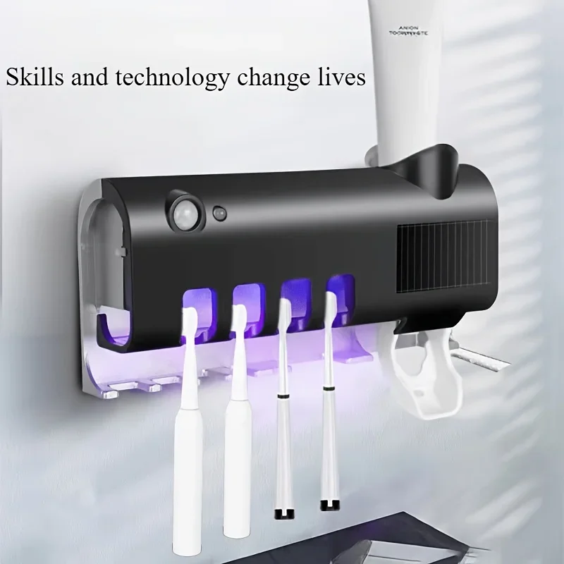 

White Smart Toothbrush Holder with Auto Dispenser - USB Charging Wall - Mounted Ideal for Home & Business Bathrooms