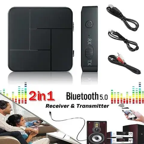 

Wireless Music Audio Adapter KN326 Transmitter Receiver with Mic for Car PC TV Headphones 3.5mm AUX Jack RCA