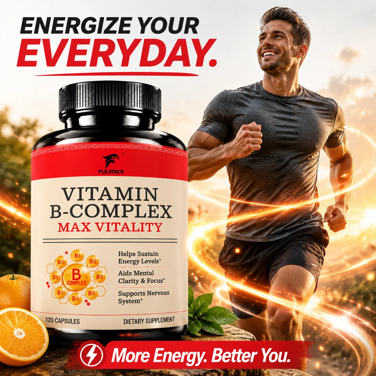 Vitamin B Complex Supplement, with Folic Acid, Biotin, B1 B12, Support Cellular Energy, Mental Clarity, Antioxidant,Nerve Health