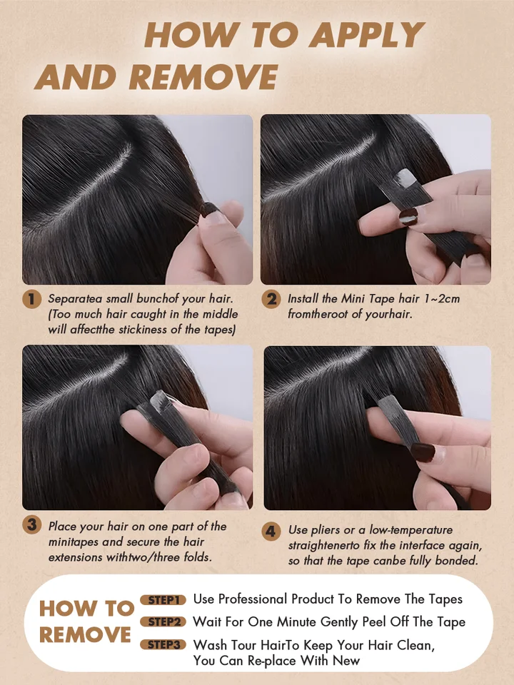 10 piezas mini tape in de extensiones de cabello de 12 a 20 pulgadas, cabello humano natural invisible, extensión tape in, marrón chocolate 02 8