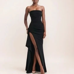 Slash Neck Strapless Evening Dress Casual Sleeveless Slit Long Dress Elegant Backless Sexy Dress Summer Party Dress 5969