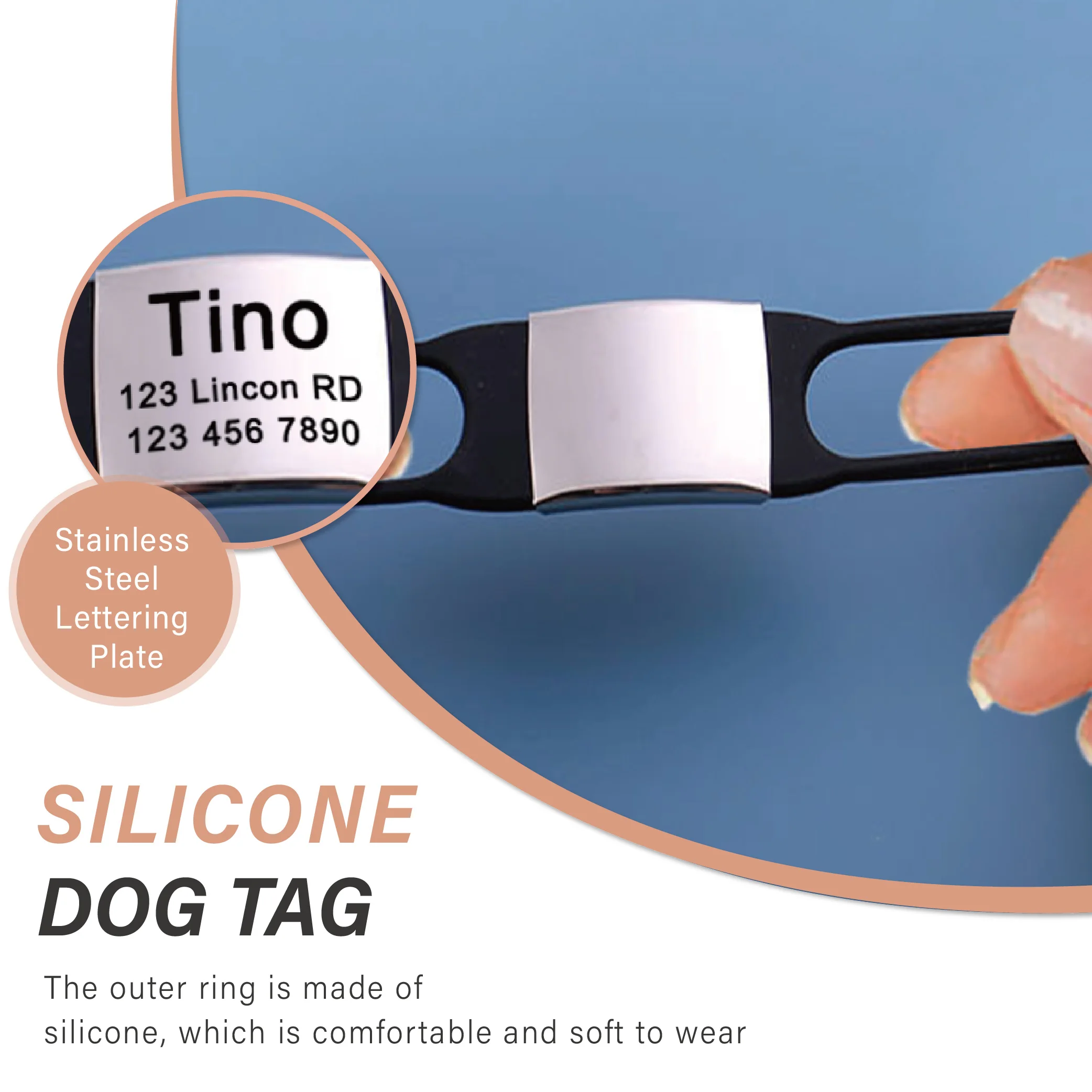 Personalized Engraved Silicone Dog Cat Collar Stainless 1pc Nameplate Name Phone Tags Accessories Customize Anti-lost Accessory