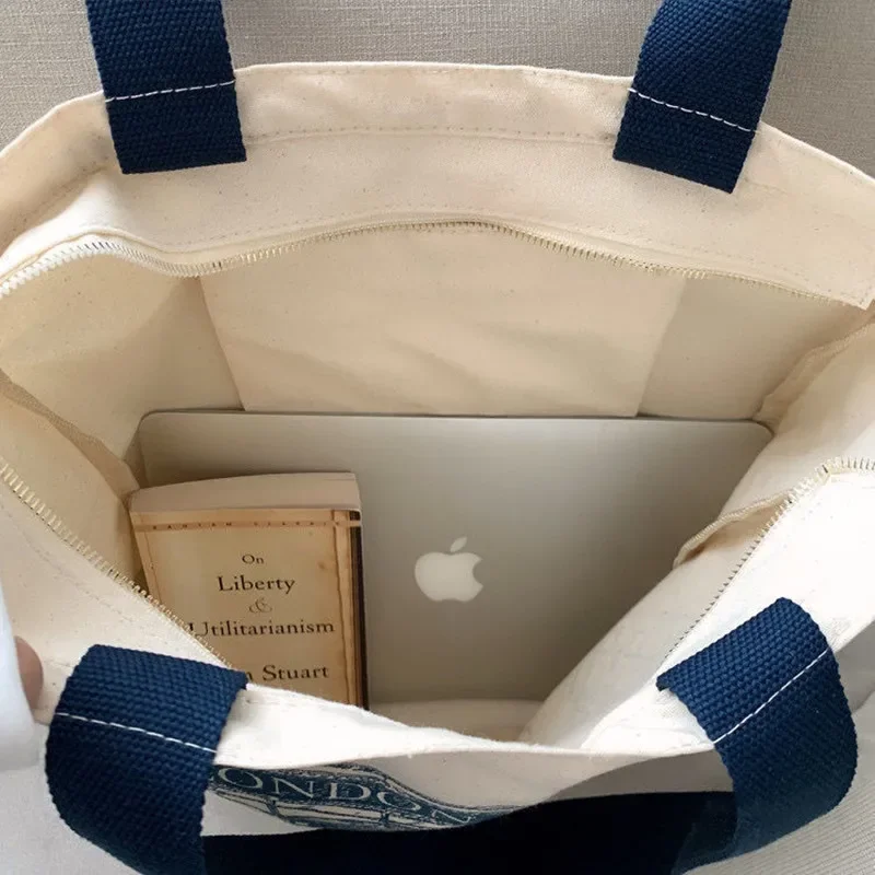 Kobiety płócienna torba na ramię londyn książki drukuj panie torebka na co dzień Tote Bag wielokrotnego użytku duża pojemność bawełna zakupy torba