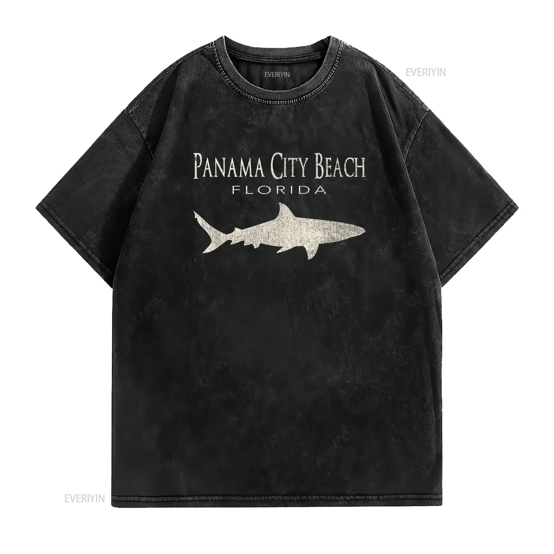 Retro Panama City Beach FL Shark T Shirt vintage Washed Breathable Stylish Stretched fashion Top For Everyday Wear Casual