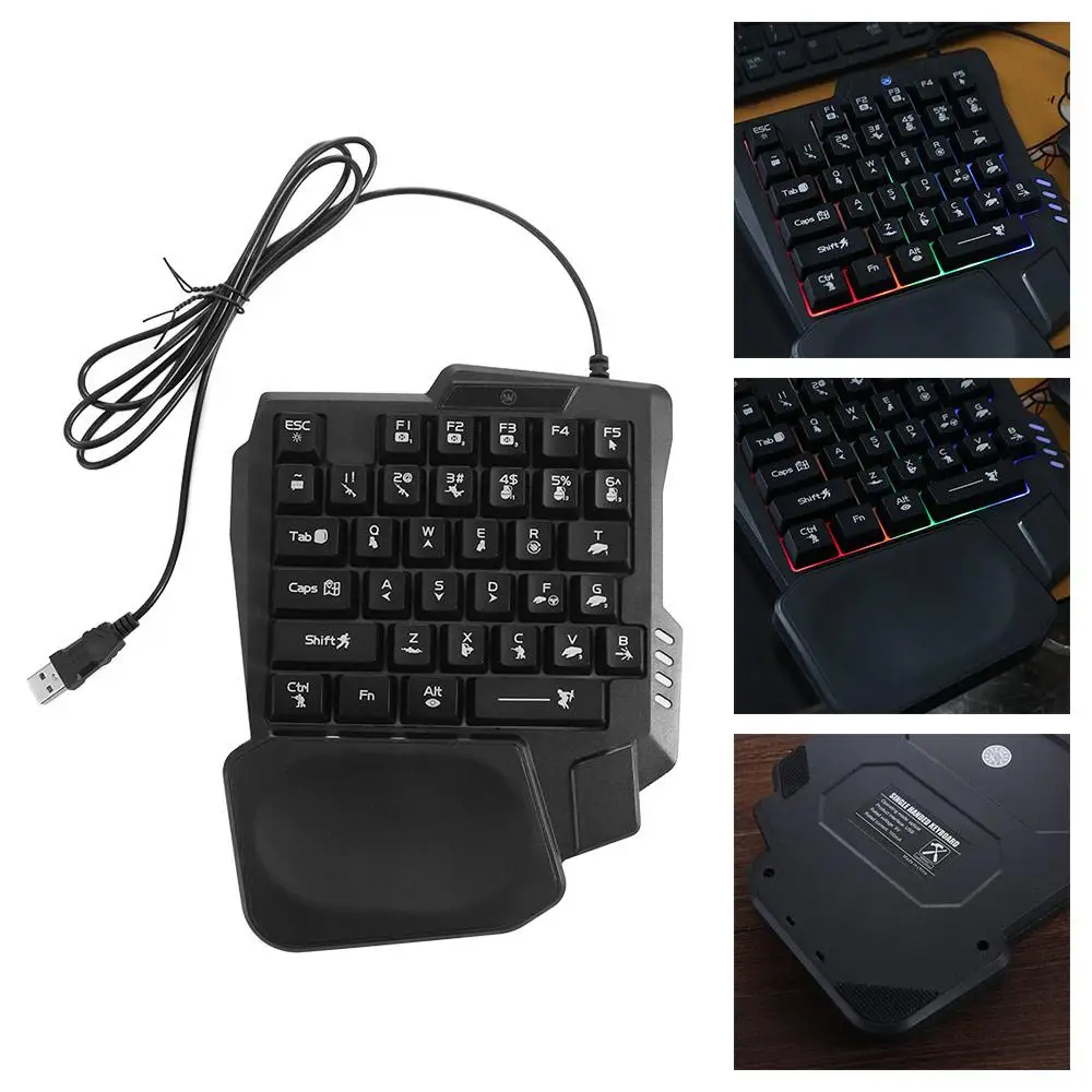 USB Single Hand Keyboard Ultra-slim Luminous One Handedly Keyboard Wired 35 Keys Gaming Mechanical Keyboard Smartphone