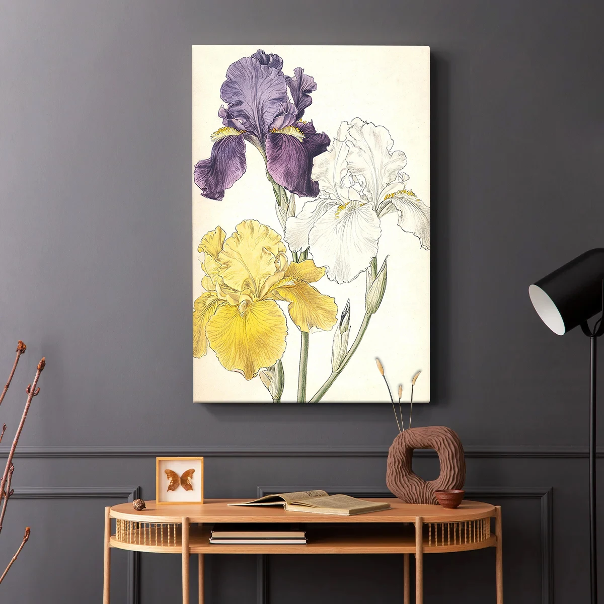 Home Decor Mirror - アイリスの花の水彩画 花の静物画 キャンバスウォールアートプリント オリエンタルな美的感覚の植物ポスター リビングルーム 寝室