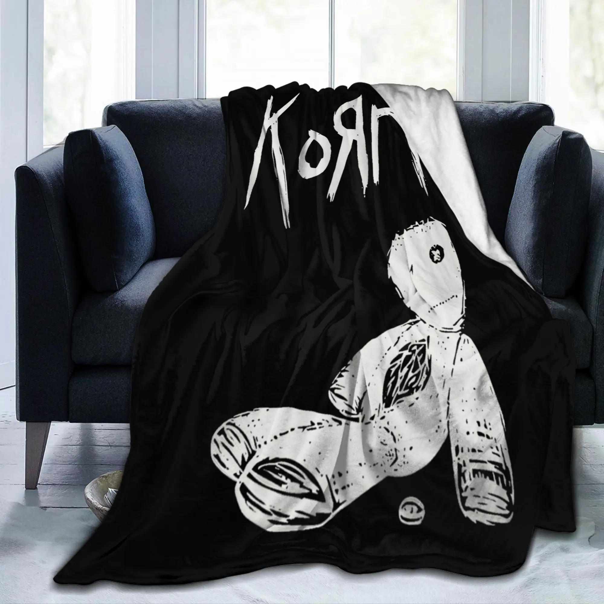 Korn Baby Doll Fleece Throw Blankets Graffiti Music Korn Art for Couch Knitted Blanket Car Soft Multifunction