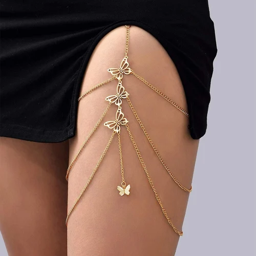 Cadena de muslo de mariposa sexy para mujer, cadena elástica multicapa de mariposa para pierna larga, accesorios de cadena para el cuerpo, 1 ud.