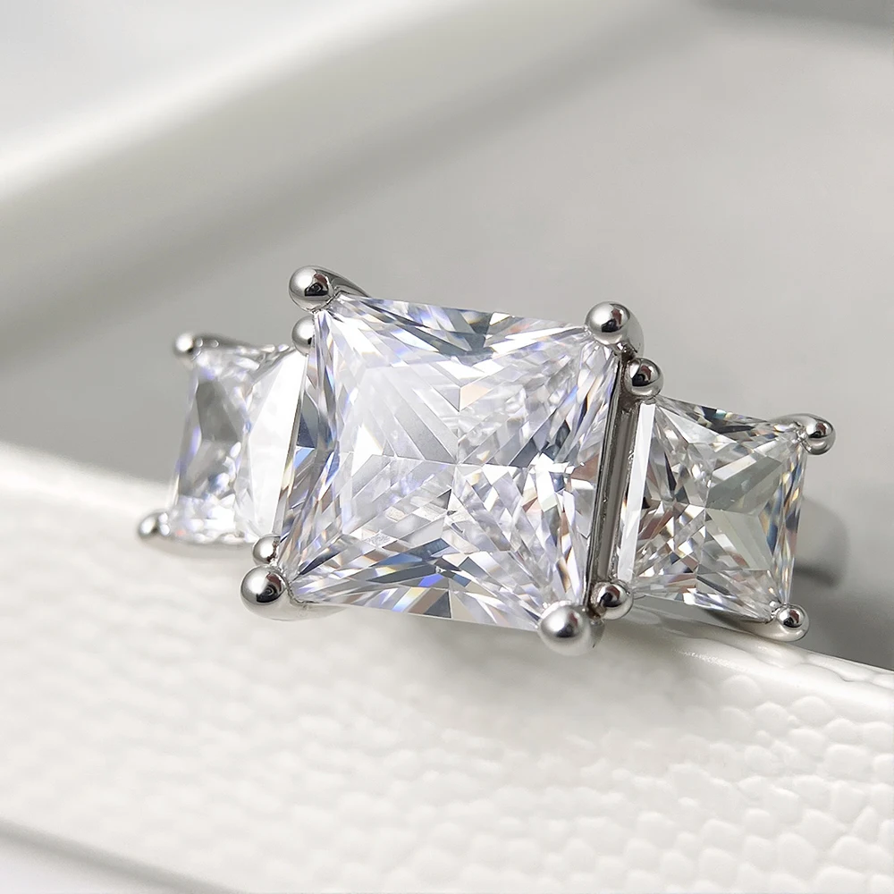 COSYA 6.4CT 3 حجر الأميرة قص مويسانيتي خاتم الماس S925 الفضة تألق الزفاف الفرقة للنساء مجوهرات مع شهادة #2