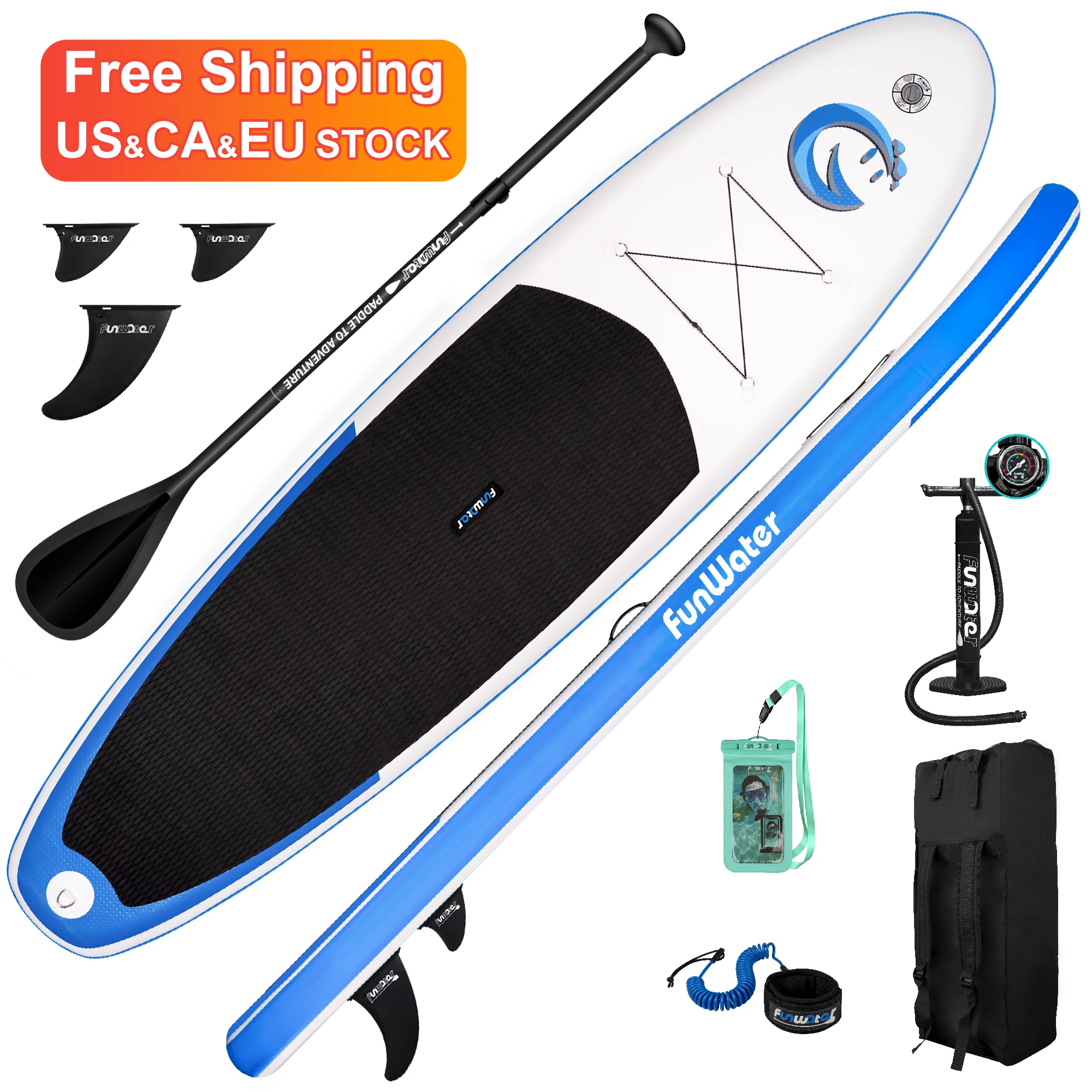 

FUNWATER Dropshipping OEM Best Sales 11' Blue Soft Surf Board Paddle Board Inflatable Surfboard Water Surfing