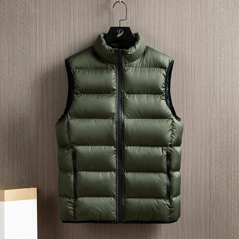 Men's Down Cotton Padded Vest Winter Autumn Fleece Lined Warm Sleeveless Jacket Trendy Couple Outerwear Casual Waistcoat