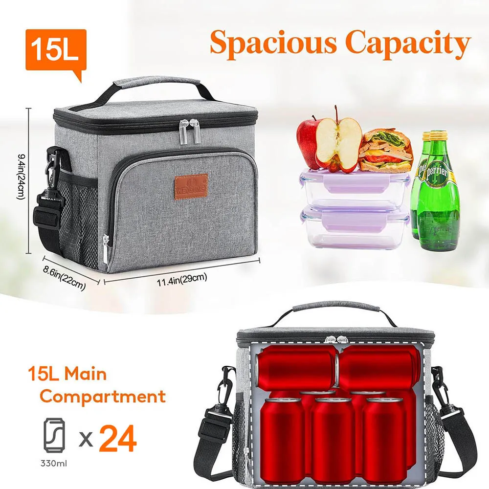 15L Picnic Bag Insulated Lunch Box Soft Cooler Cooling Tote for Adult Men Women Lunch Bag Office Outdoor Camping Picnic Beach