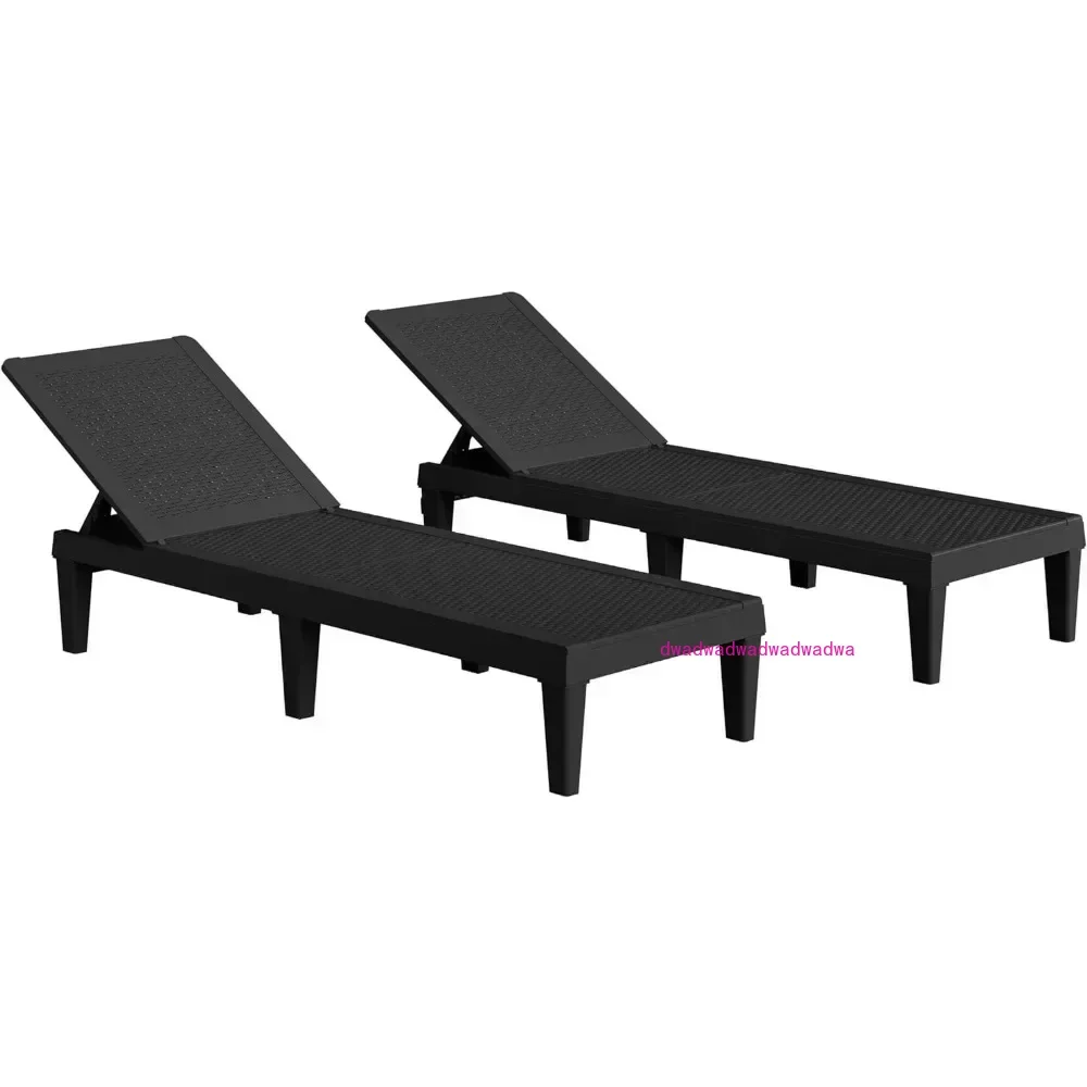 

Outdoor Chaise Lounge Chairs Set of 2 with 5-Position Adjustable Backrest,Waterproof PE Sun Loungers for Garden Pool Beach Patio