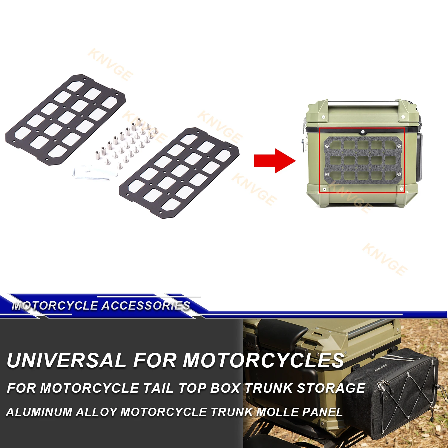 

Motorcycle Top Case Molle Panel For Trunk Storage Aluminum Alloy Waterproof Tactical /Universal Side Box Modular Organizer