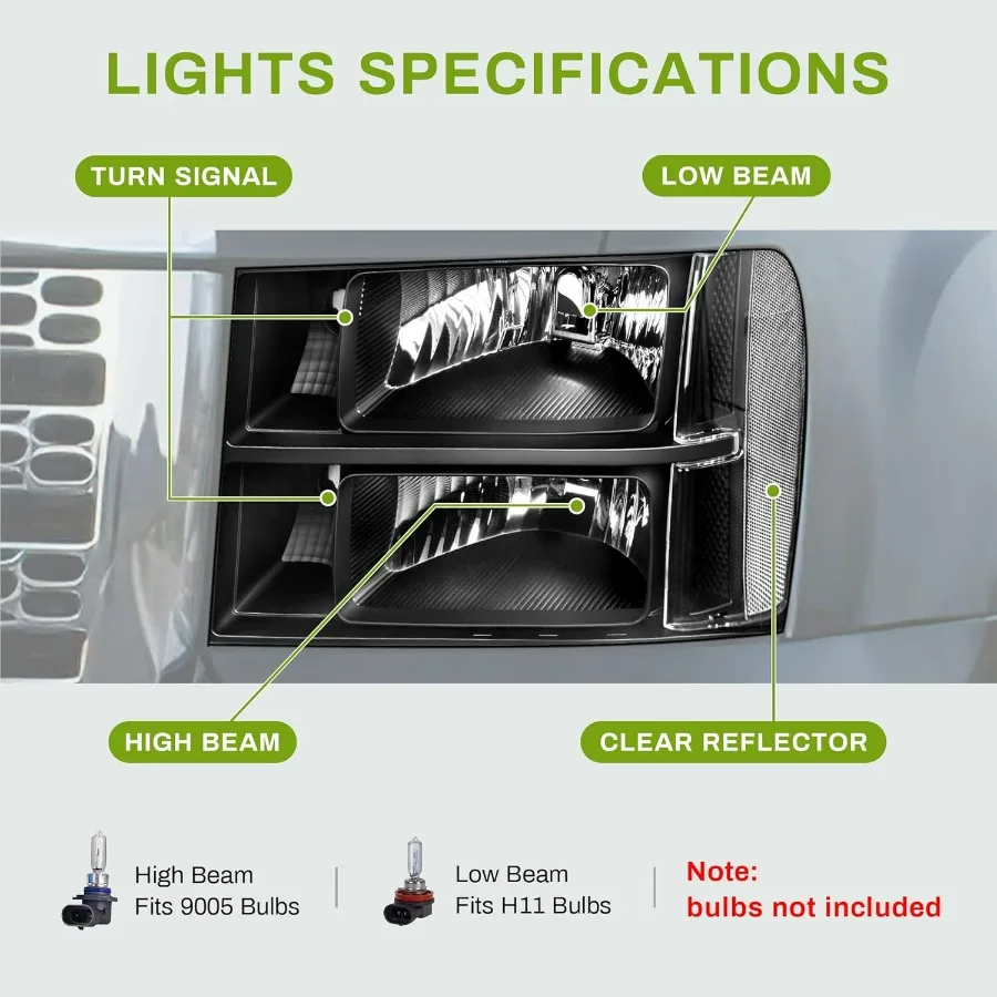 مجموعة المصابيح الأمامية متوافقة مع 2007-2013 جي إم سي سييرا 1500/2007-2014 سييرا 2500HD 3500HD عدسة شفافة للإسكان الأسود (السائق و