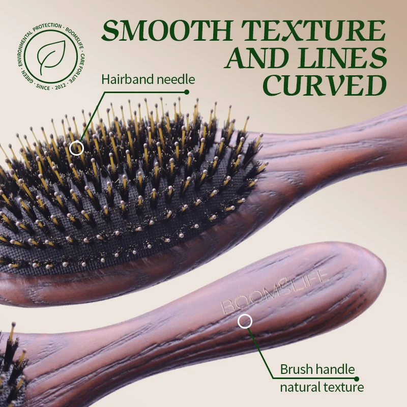 Custom Name Boar Bristle Hair Brush Women Detangling Hairbrush Hair Style Wood Comb Wet Dry Hair Scalp Brosse A Cheveux Bebe