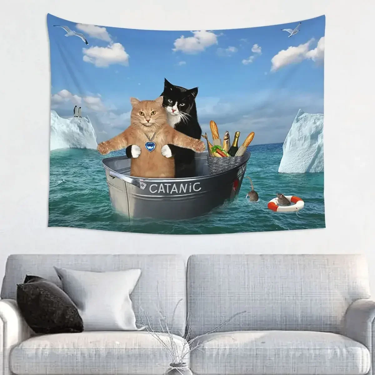 Funny Catanic Cats Tapestry Hippie Polyester Wall Hanging Animal Cat Lover Room Decoration Table Cover Witchcraft Wall Tapestry