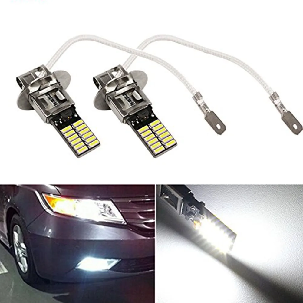 

2 шт., H3 24SMD 6500K, белые противотуманные лампы, лампа дальнего света 12 В, 4014, лампа большой мощности