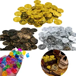 Plástico Pirata Moedas de Ouro para Crianças, Ouro Falso, Cristal Acrílico, Gem Stone, Decoração de Halloween, Aniversário Presente, Casa, 30Pcs