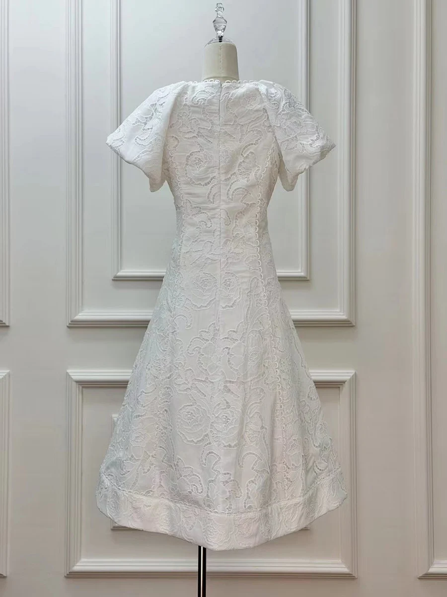 TWOTWINSTYLE Solid Slimming Spliced Embroidery Elegant Dresses for Women V Neck Short Sleeves Minimalist Long Dress Female New