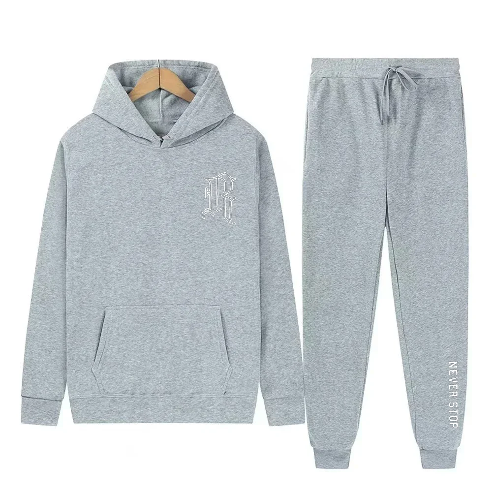 ชุดเสื้อฮู้ดลำลองและกางเกงลำลองสำหรับผู้ชาย ชุดกีฬาและกางเกงกีฬาสำหรับผู้ชายและผู้หญิง ชุดกันหนาวสำหรับผู้ชายในฤดูใบไม้ร่วงและฤดูหนาว