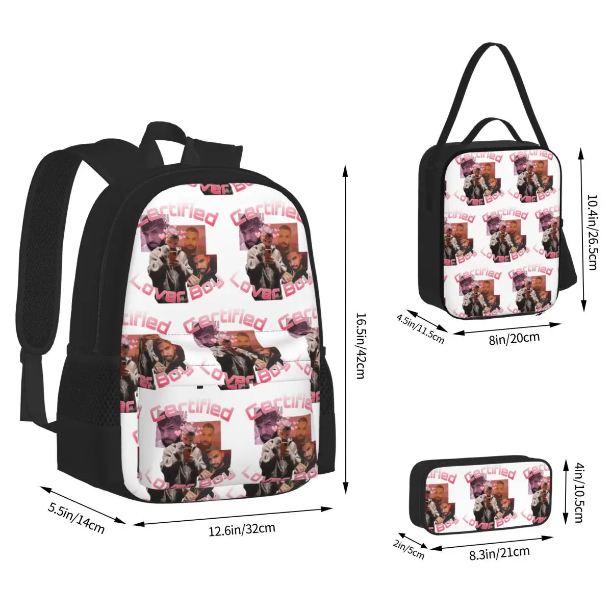 Certified Lover Boy BBL Drake Backpacks Students Bookbag School Bags Children Rucksack Lunch Bag Pen Bag Three-Piece Set
