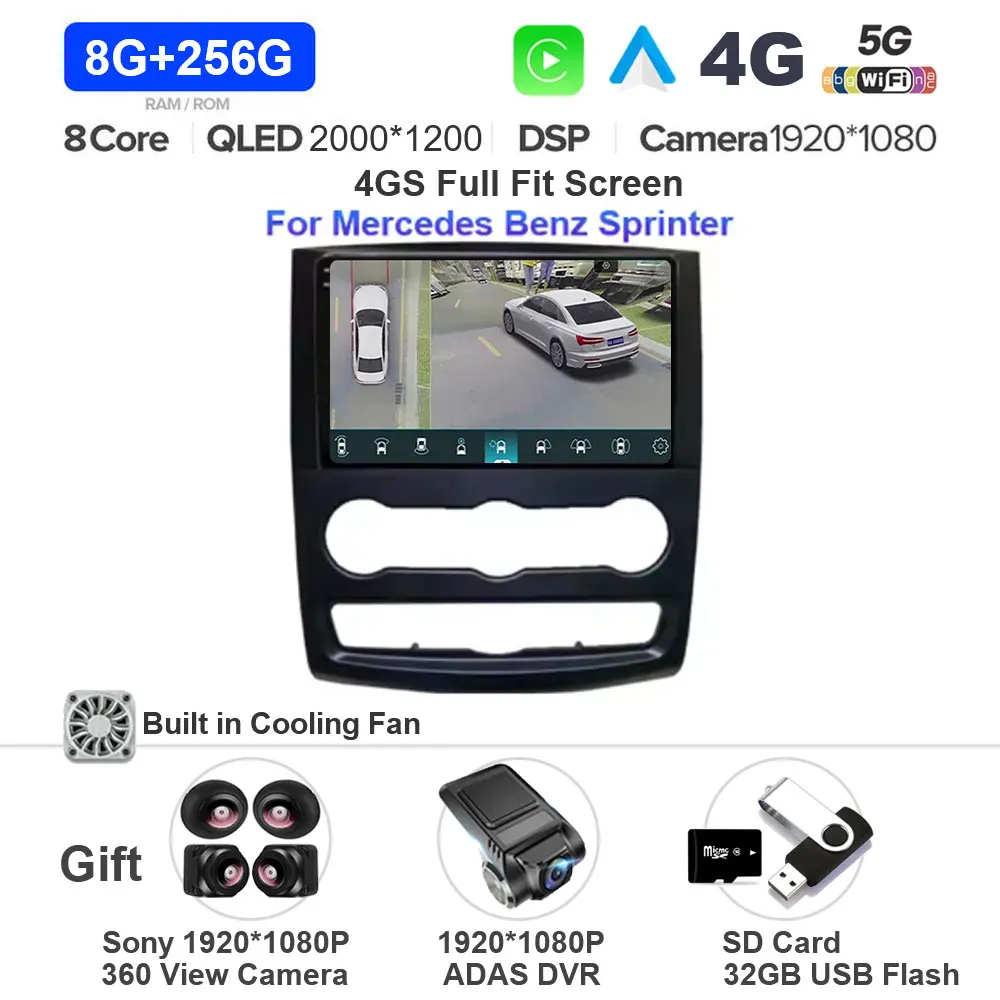Android 15 Auto Multimedia Videospeler GPS Stereo met CarPlay WiFi 5G DSP voor VW Crafter Mercedes Benz Sprinter