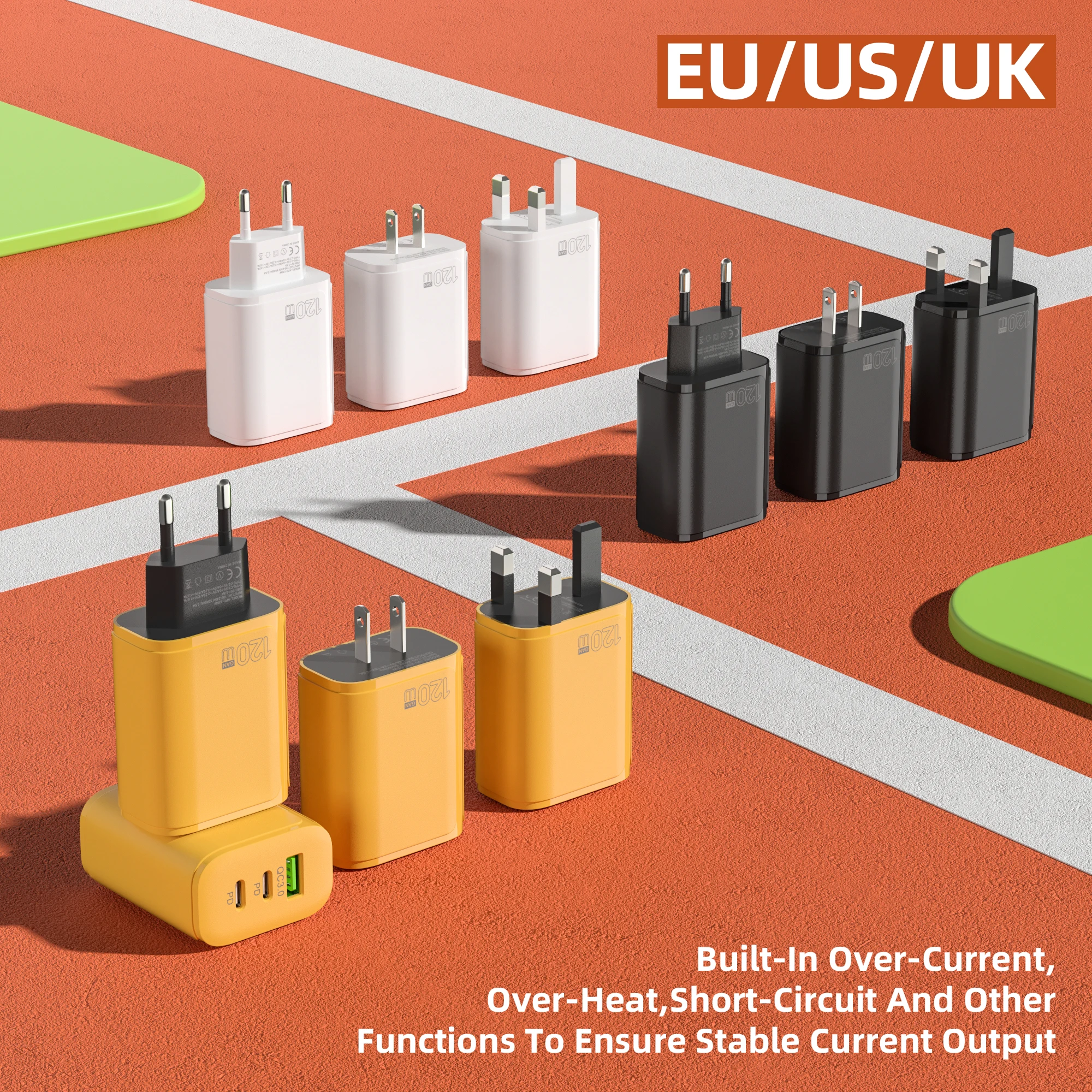 XIAOMI 120 واط شحن سريع المزدوج PD الترا سريعة شاحن الهاتف المحمول QC3.0 USB نوع C شواحن 3 منافذ الاتحاد الأوروبي/الولايات المتحدة/المملكة المتحدة التوصيل الجدار محول #6