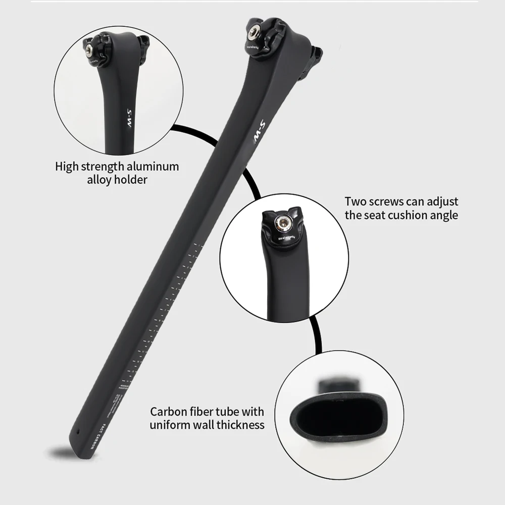 Tija de sillín de fibra de carbono S-W SL, compensación de 0MM, tija de sillín de carretera ultraligera, adecuada para tija de sillín ligera de bicicleta con marco SL8 de 300-380mm
