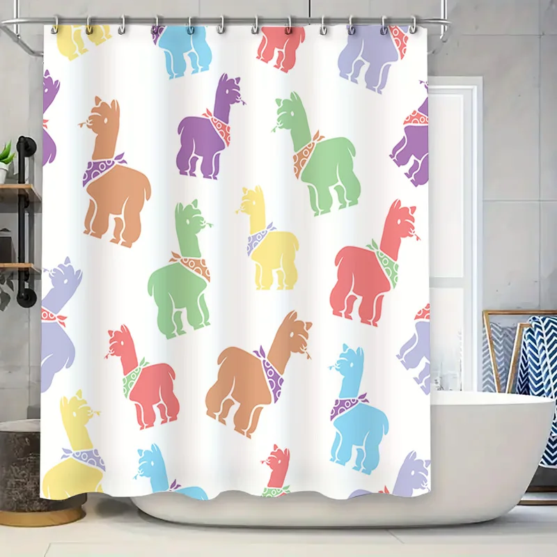 

Bathroom Curtain Cartoon Llama Print Bath Shower Curtains Waterproof Fabric Decoration Home Decor Modern Style 3D Printed Fabric