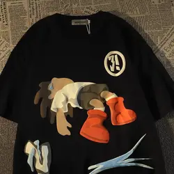 Fashion American Y2K Cute Cartoon Printed Men's T-shirt 2025 Summer Ladies Street Clothing Casual Ins Hip-hop Oversized T-shirt