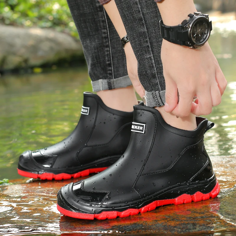 YUYIN Man Ankle Work Shoes Water Shoes High Top Rain Boots for Men Women Anti-slip Waterproof Oil-proof Chef Shoes Lightweight view 2
