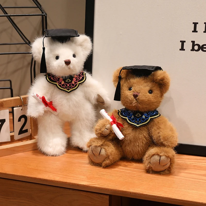 

28CM Cute Small Graduate Dr. Bear Plush Toy Stuffed Bear Kawaii Toys Funny Graduation Gift Schoolbag Decor