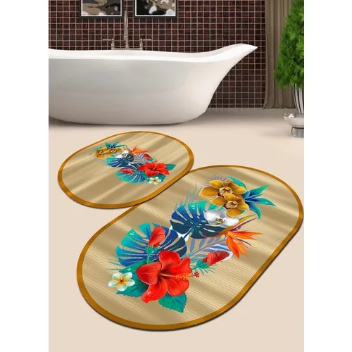 Ardizayn Gold Color Flower and Leaf Colorful Slip-Resistant Leather Sole 2'li Toilet Seat Pad