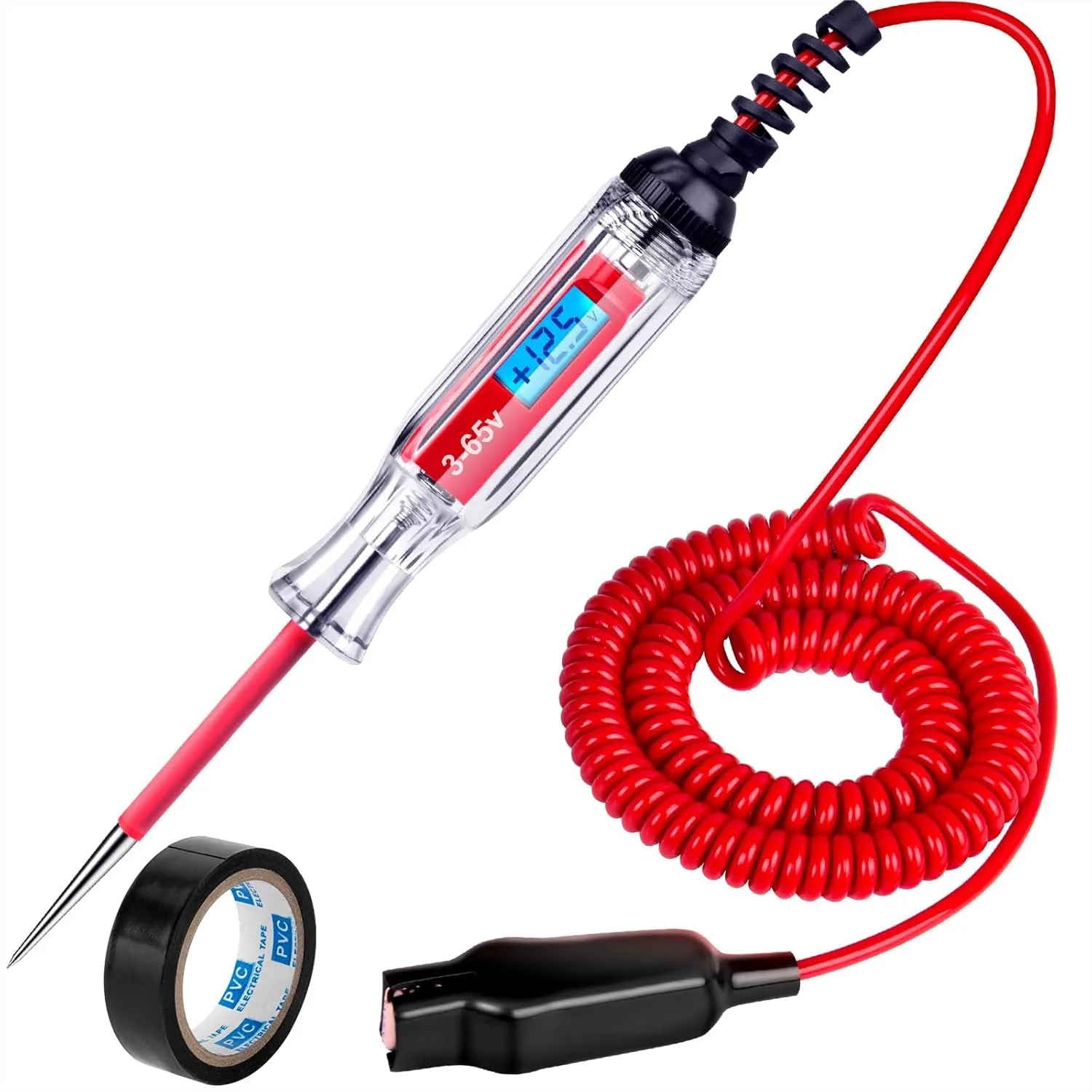 

Heavy Duty 3-65V Backlit Digital LCD Circuit Tester with 140 Inch Extended Spring Wire for Car Truck Low Voltage Testing
